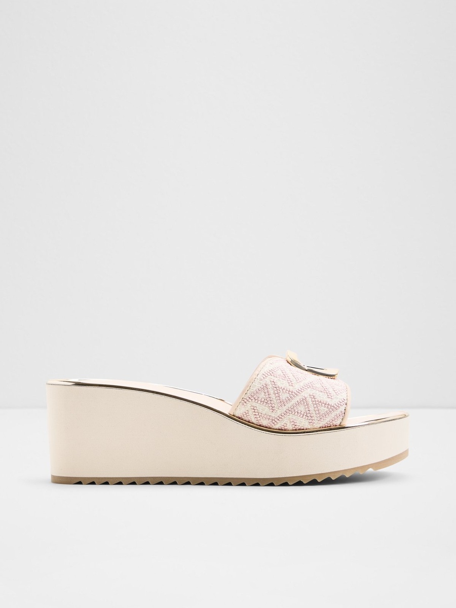 Light Pink Patterned Platform Flat Sandals