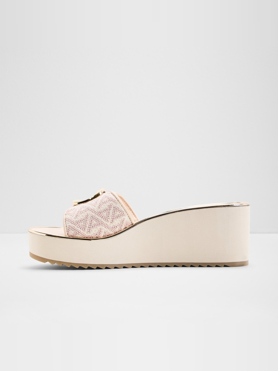 Light Pink Patterned Platform Flat Sandals