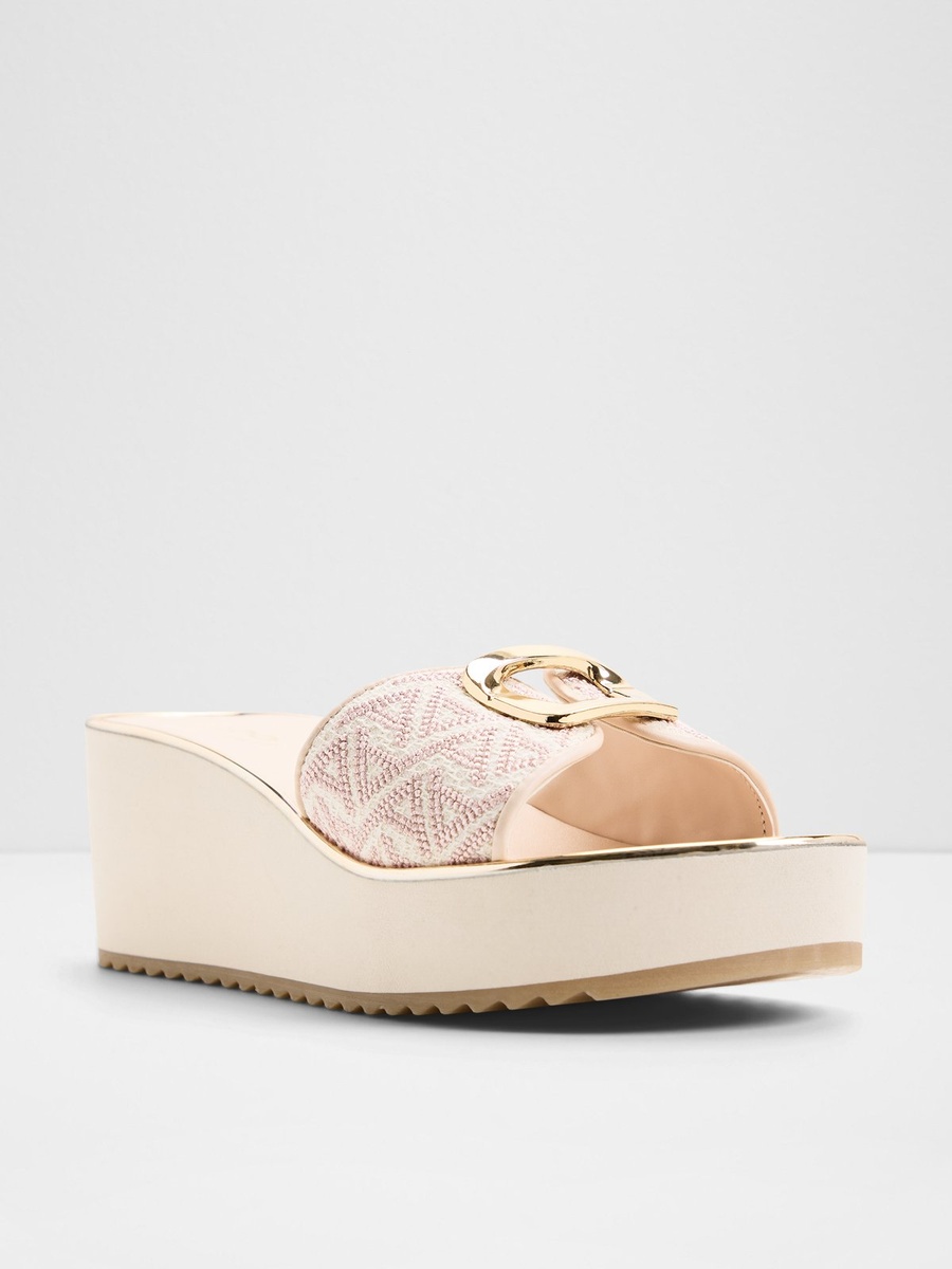 Light Pink Patterned Platform Flat Sandals