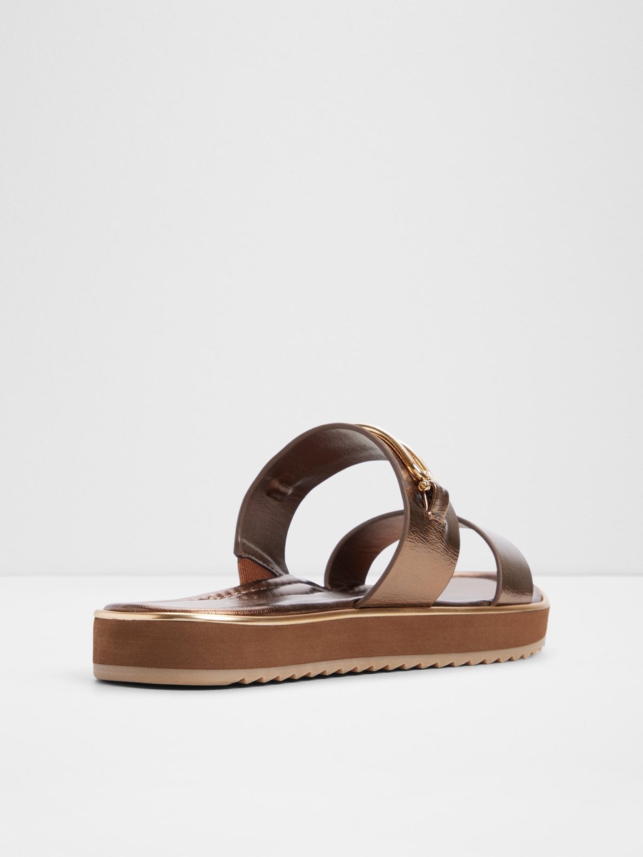 Bronze Metallic Dual Strap Flat Sandals