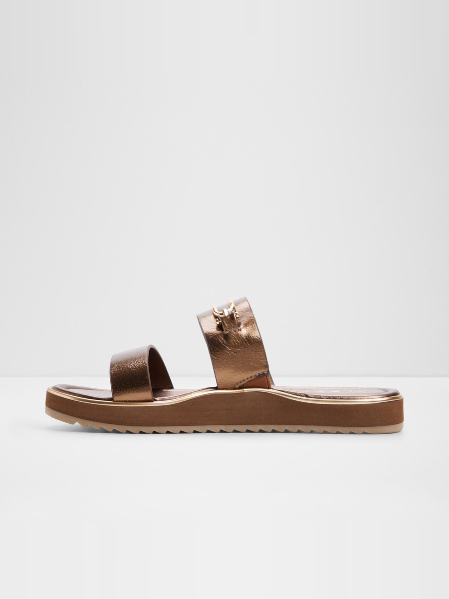 Bronze Metallic Dual Strap Flat Sandals