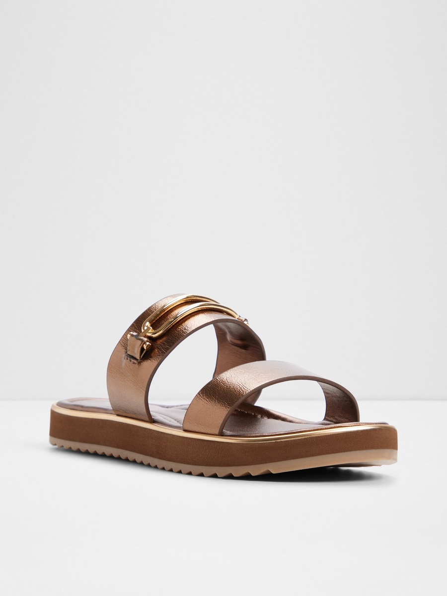 Bronze Metallic Dual Strap Flat Sandals