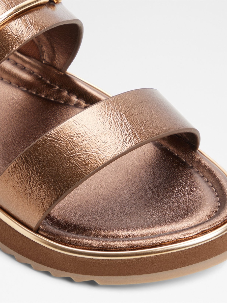 Bronze Metallic Dual Strap Flat Sandals