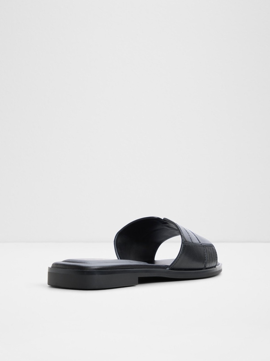 Women Black Textured Flat Slides