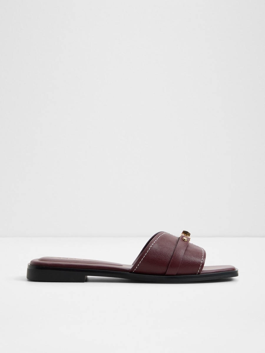 Women Burgundy Flat Sandals with Embellishment