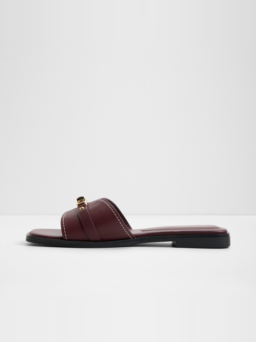 Women Burgundy Flat Sandals with Embellishment