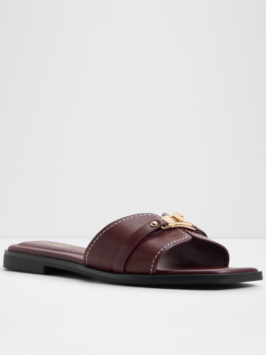 Women Burgundy Flat Sandals with Embellishment