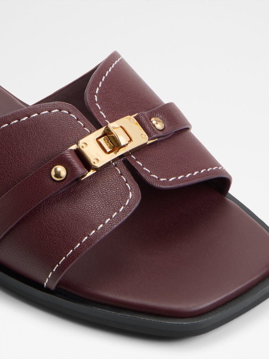 Women Burgundy Flat Sandals with Embellishment