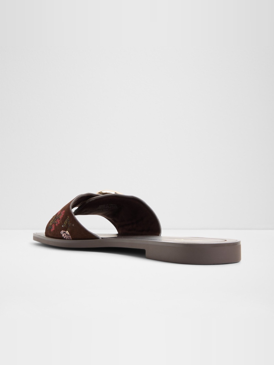 Women Coffee Brown Embellished Flat Sandals