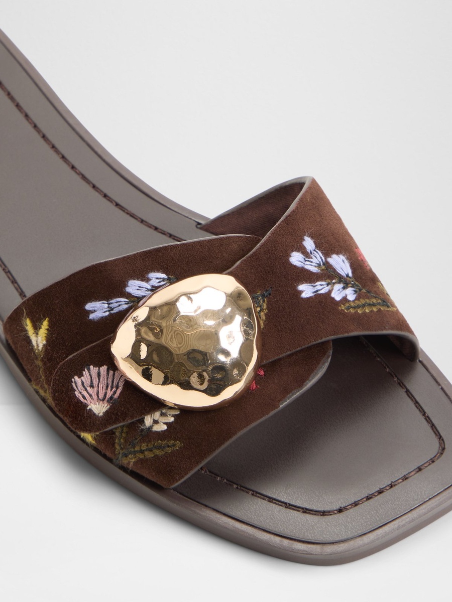 Women Coffee Brown Embellished Flat Sandals