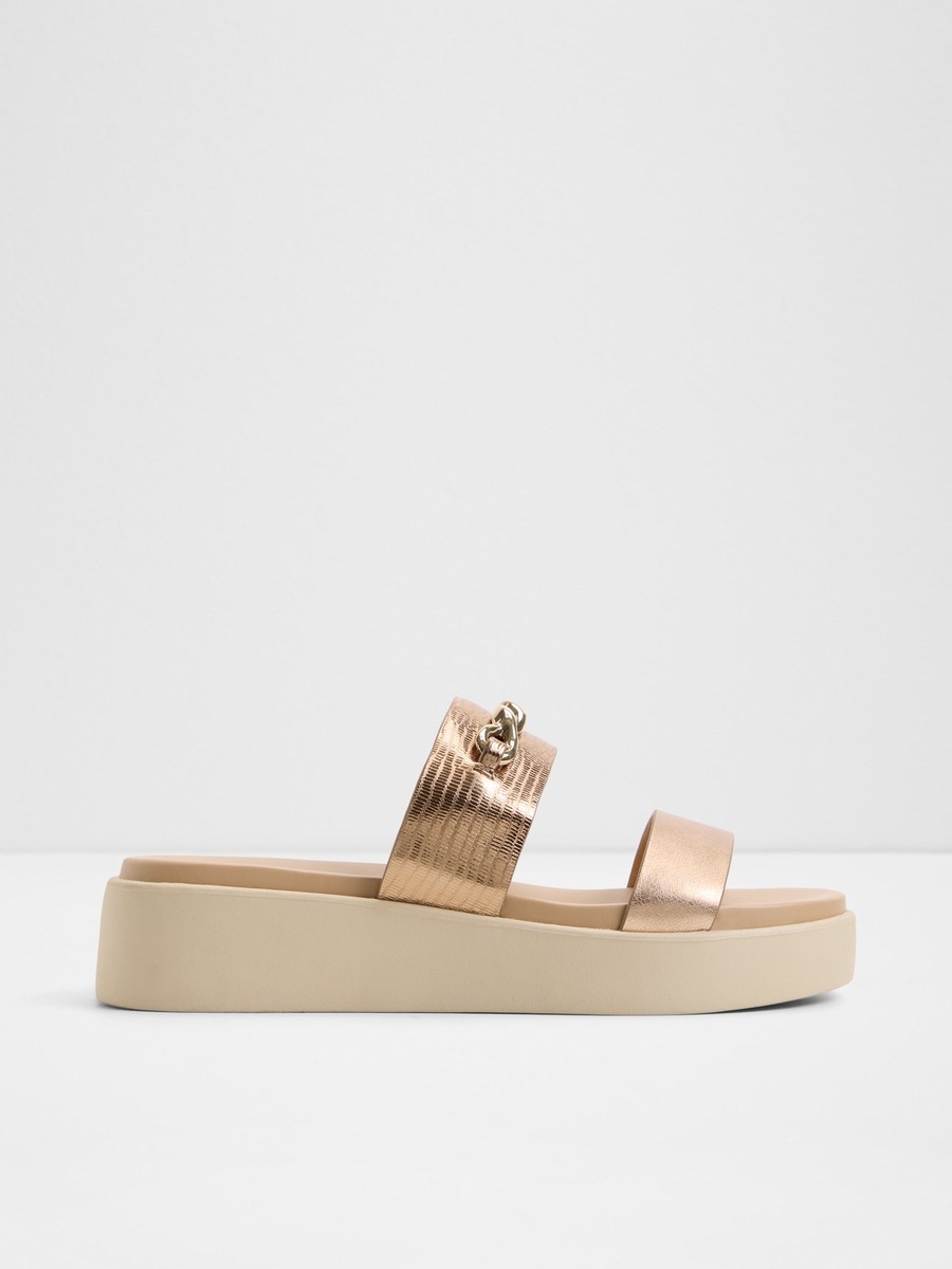 Women Metallic Gold Chain Detail Flat Sandals