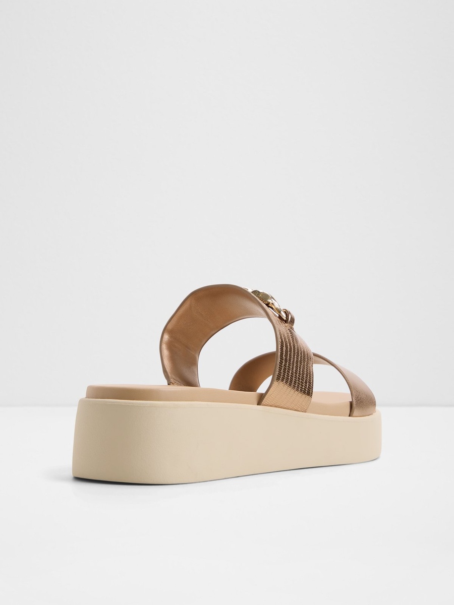 Women Metallic Gold Chain Detail Flat Sandals