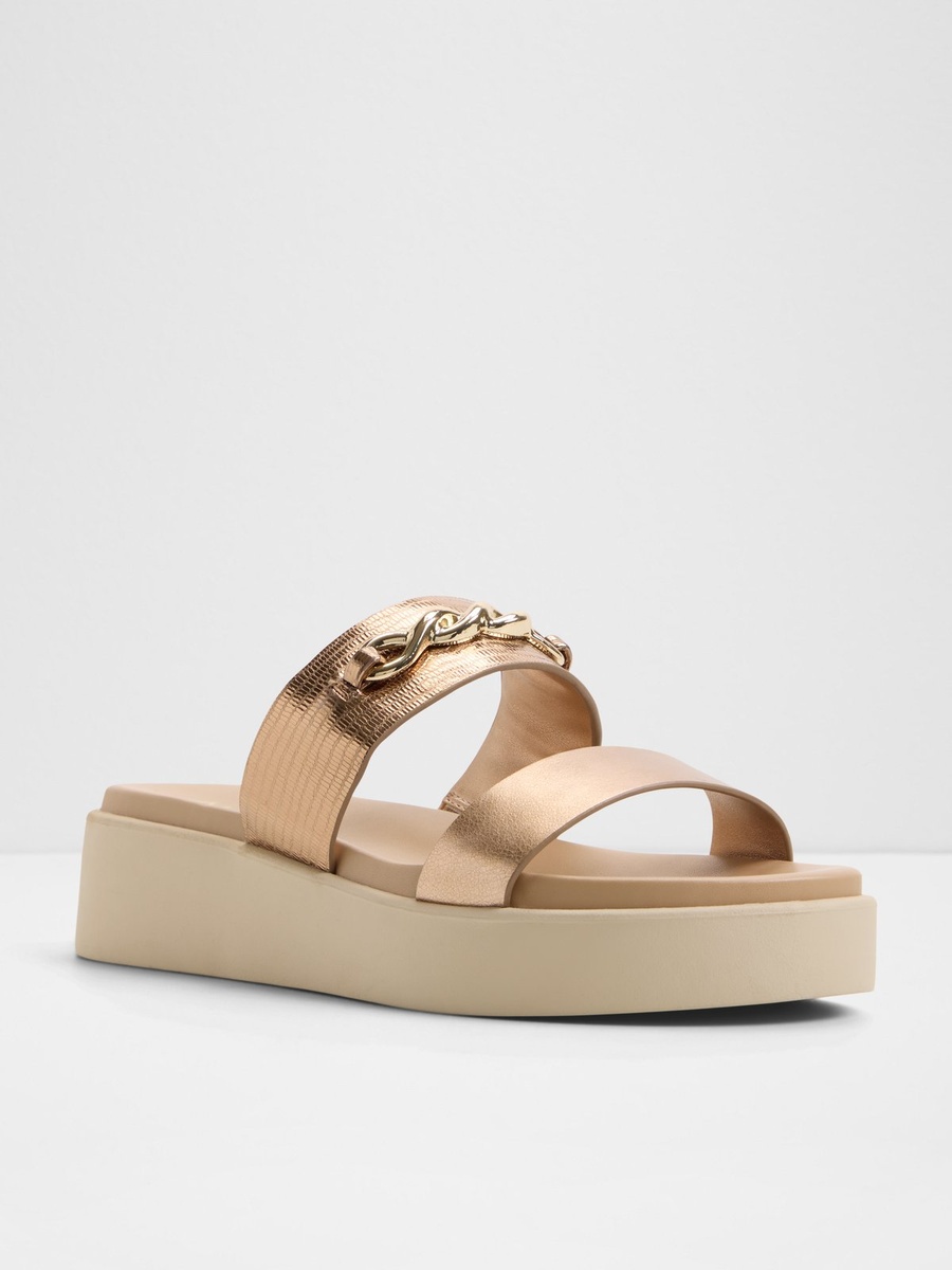 Women Metallic Gold Chain Detail Flat Sandals