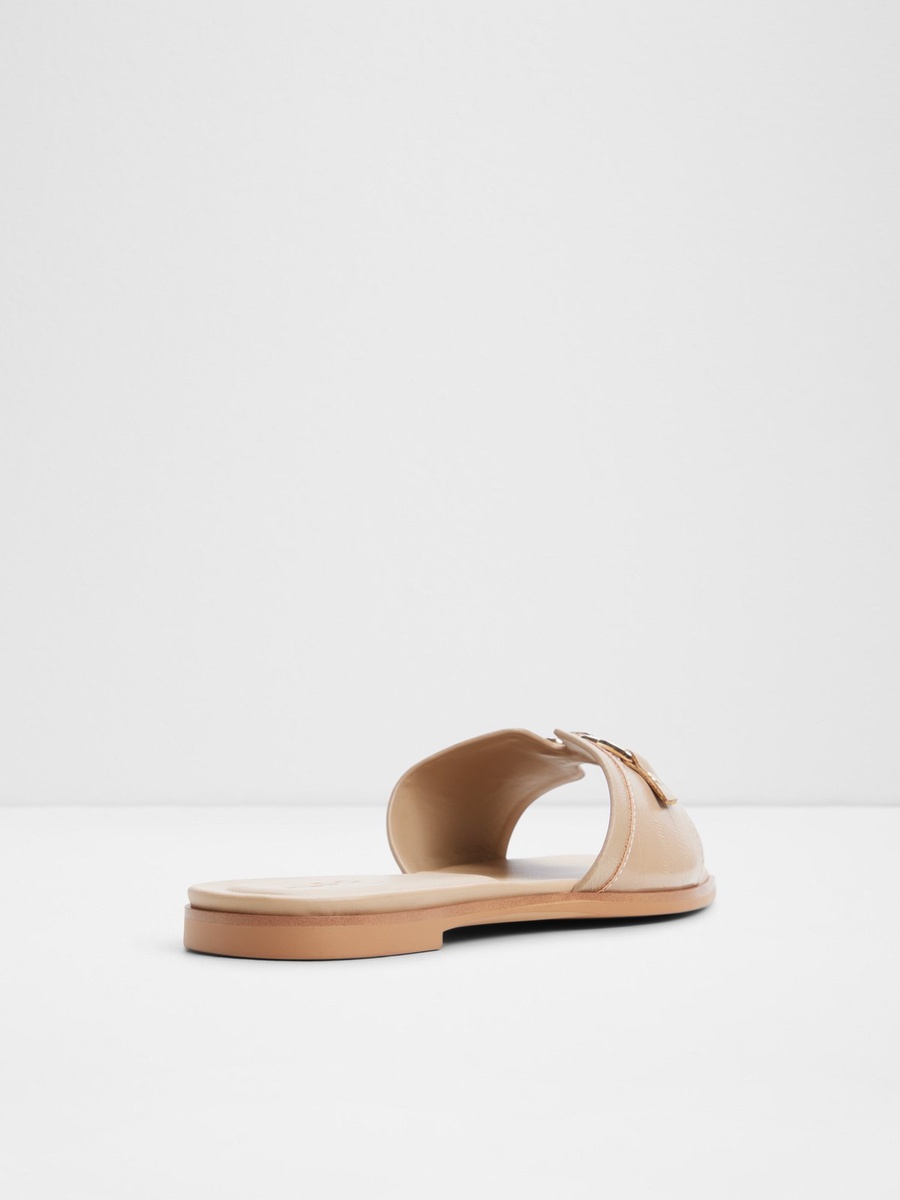 Beige Quilted Chain Detail Flat Sandals