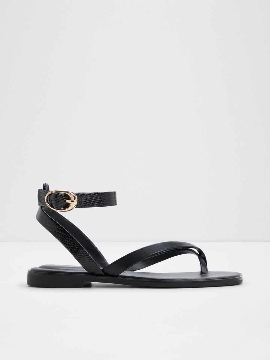 Black Flat Ankle-Strap Sandals