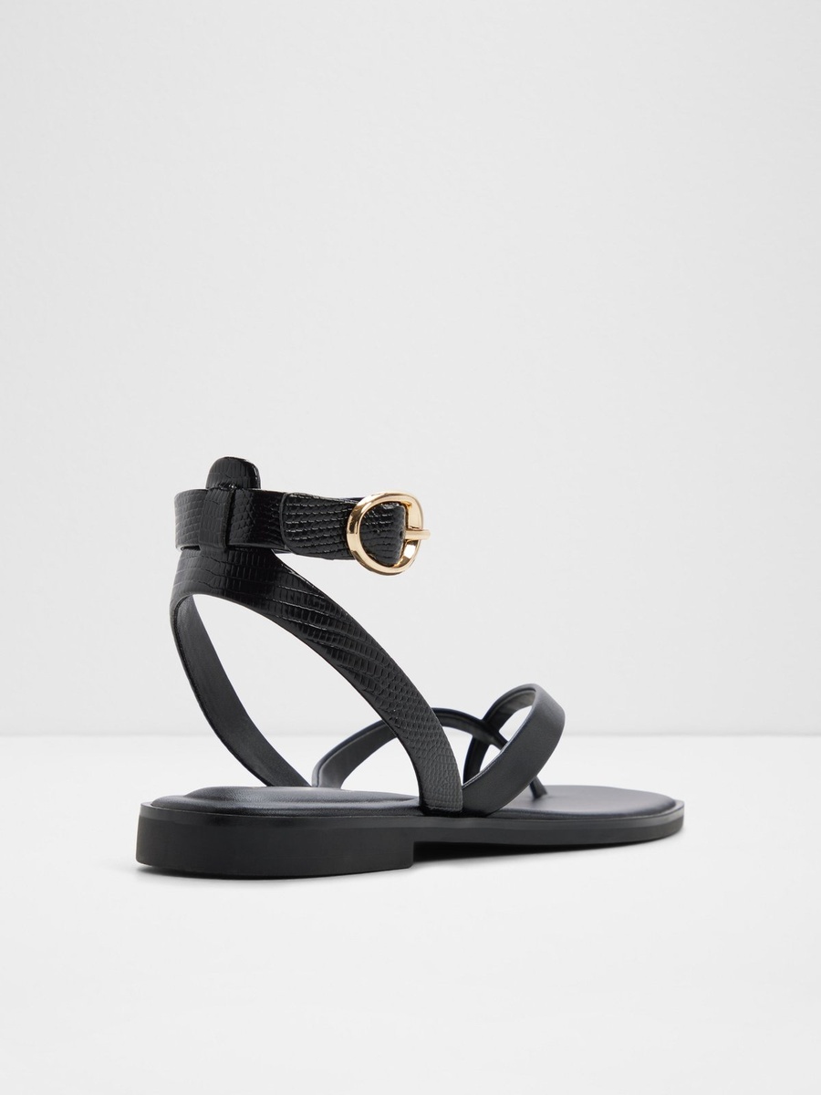 Black Flat Ankle-Strap Sandals