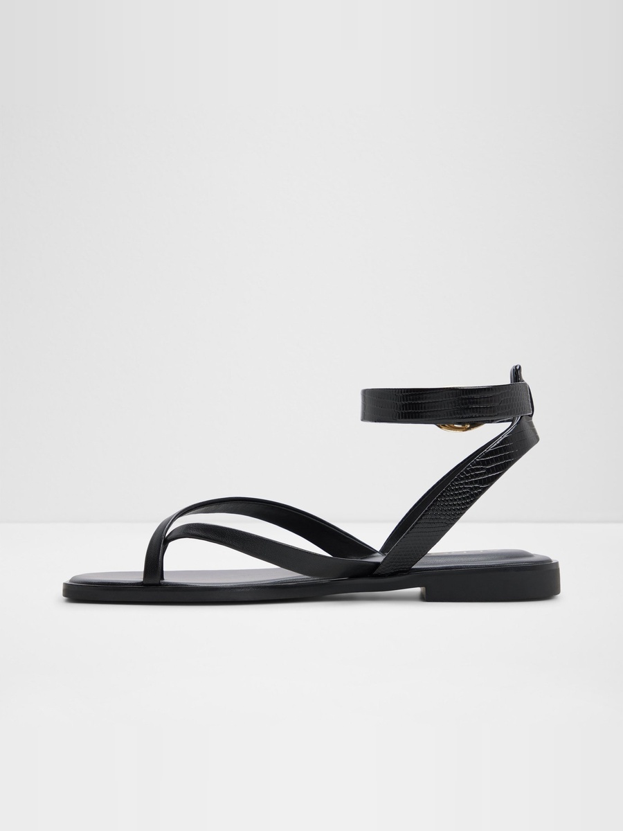 Black Flat Ankle-Strap Sandals