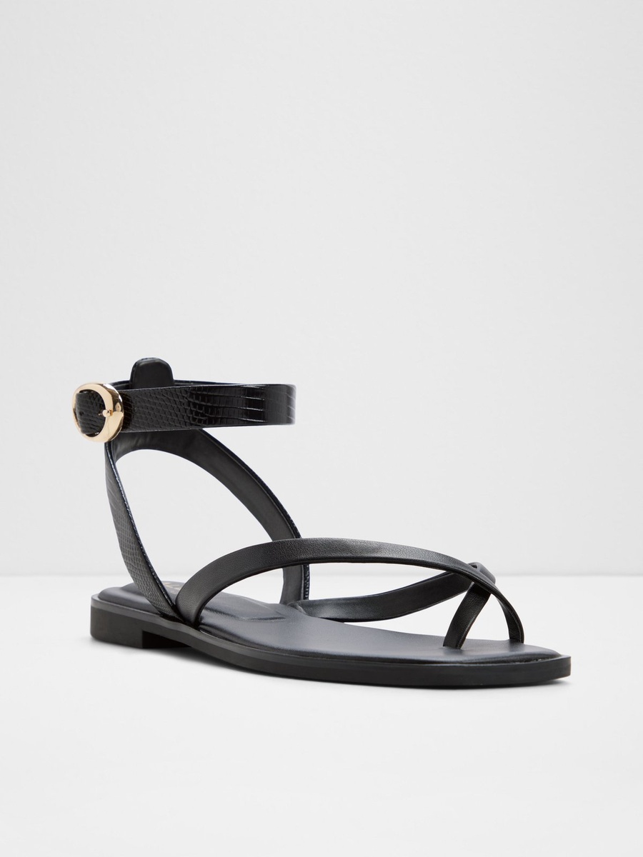 Black Flat Ankle-Strap Sandals