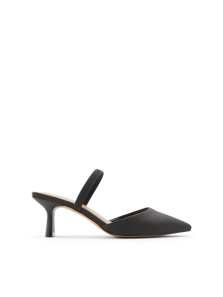 Women Black Pointed Toe Kitten Heel Slingback Shoes