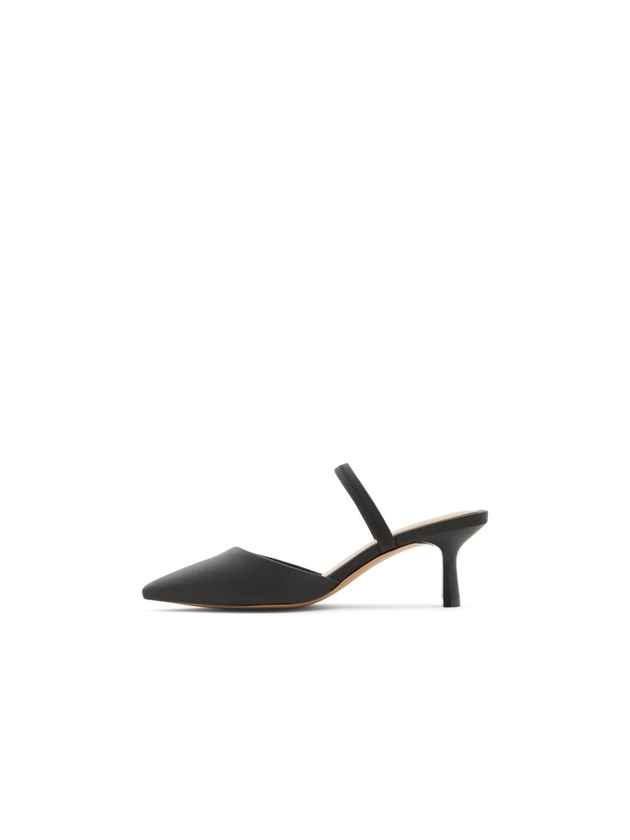 Women Black Pointed Toe Kitten Heel Slingback Shoes