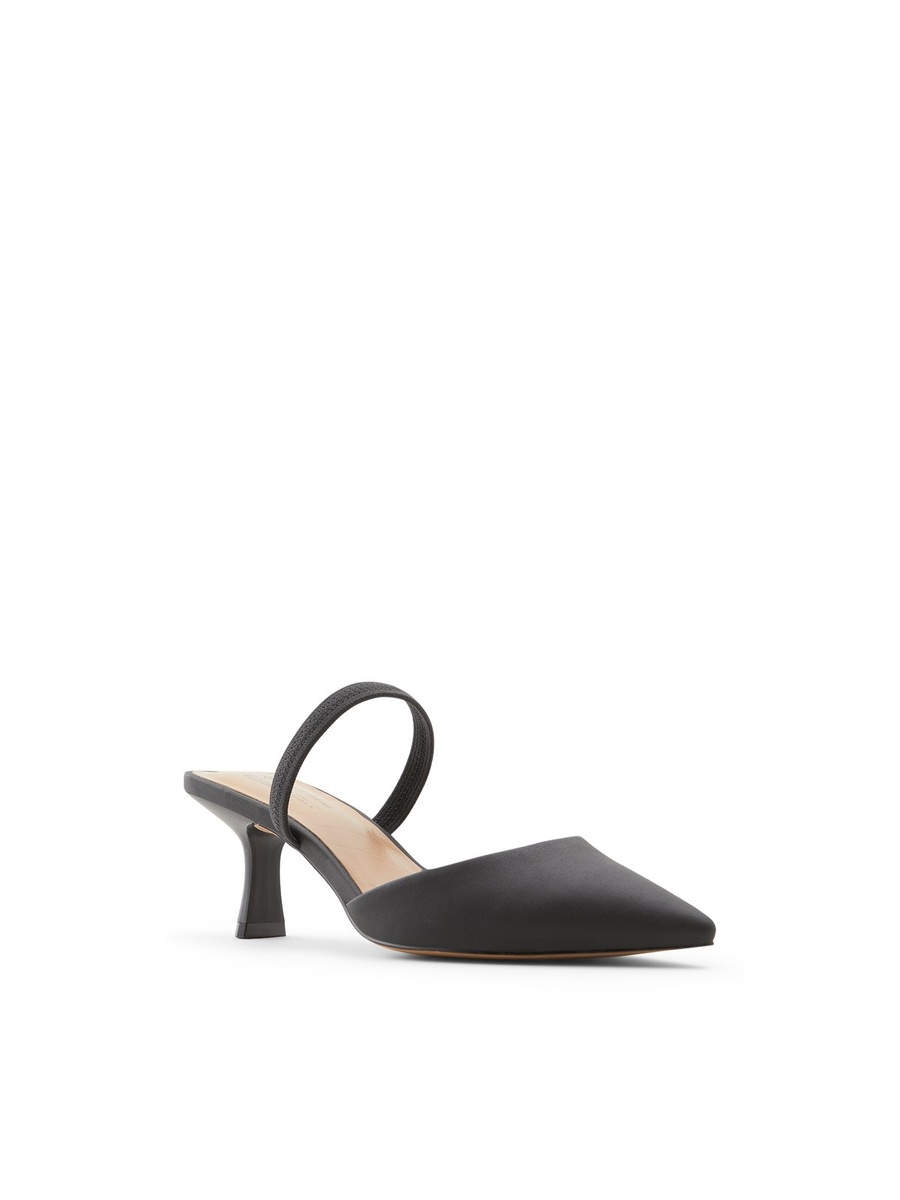 Women Black Pointed Toe Kitten Heel Slingback Shoes