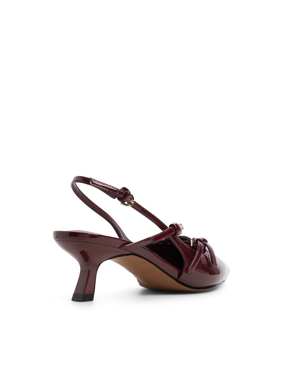 Women Burgundy Patent Leather Slingback Kitten Heels