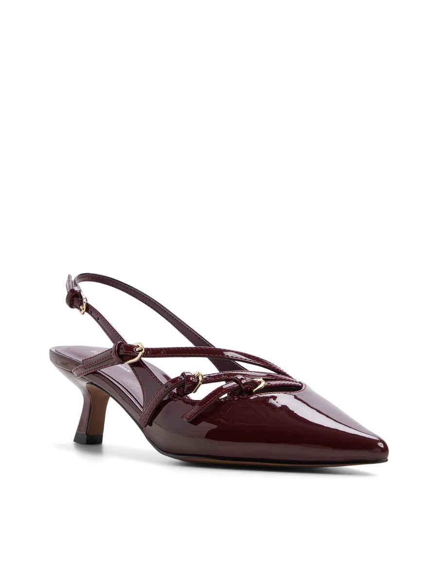 Women Burgundy Patent Leather Slingback Kitten Heels