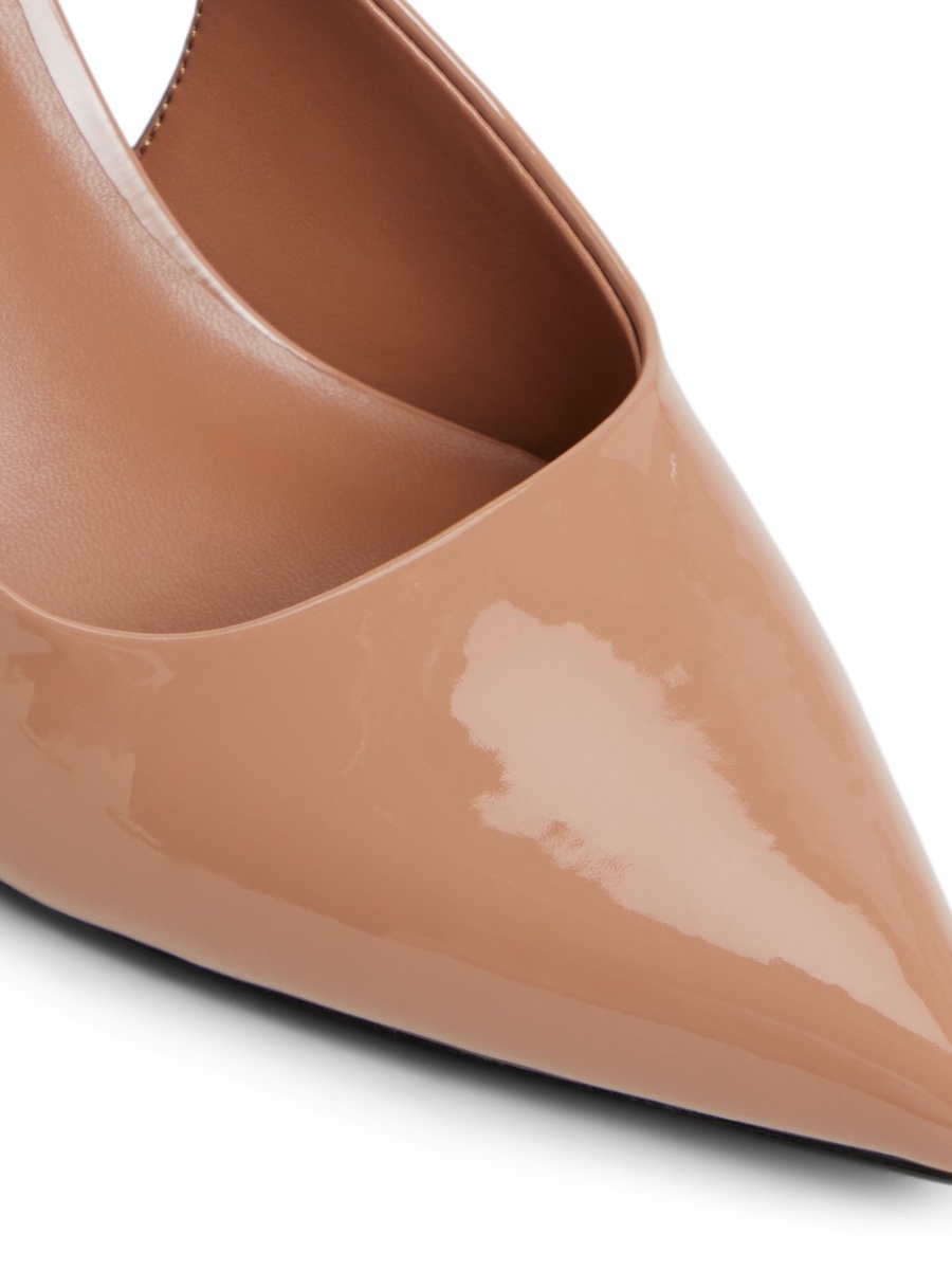 Beige Patent Pointed Toe Slingback Heels