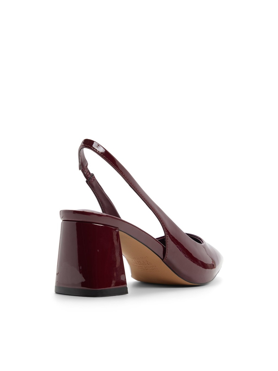 Women Burgundy Patent Slingback Block Heel Pumps