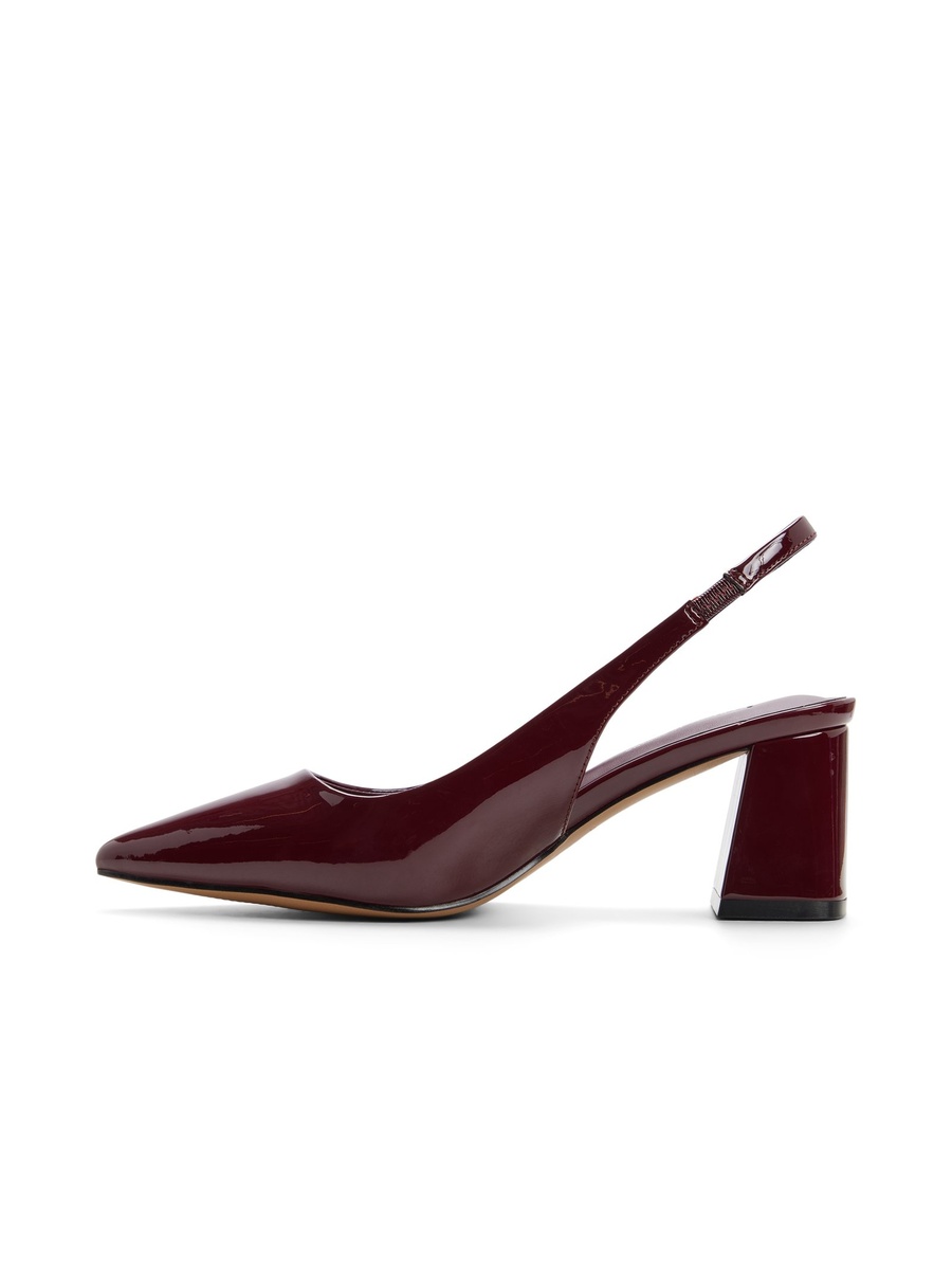 Women Burgundy Patent Slingback Block Heel Pumps