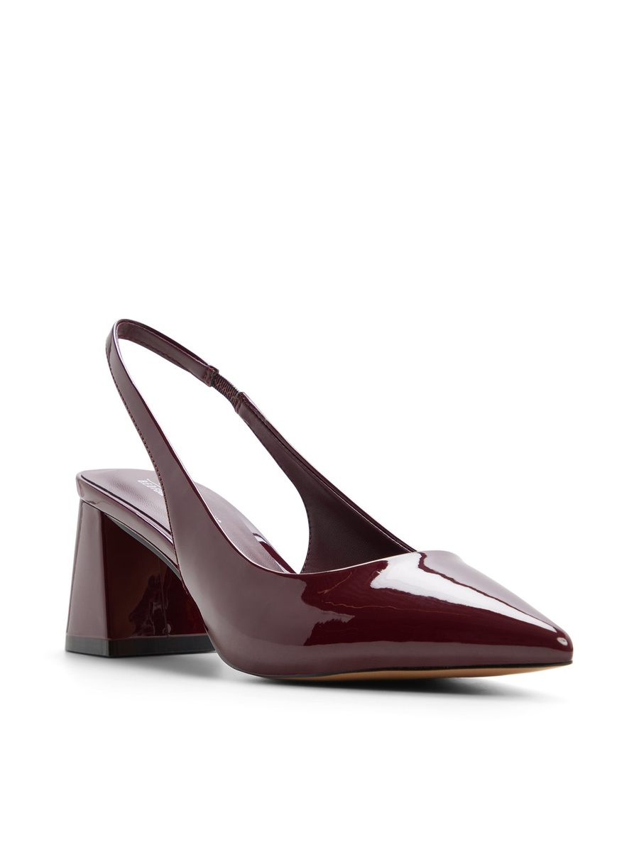 Women Burgundy Patent Slingback Block Heel Pumps