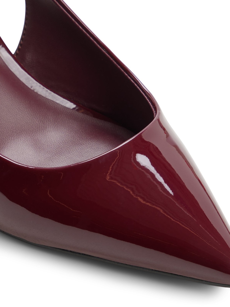 Women Burgundy Patent Slingback Block Heel Pumps