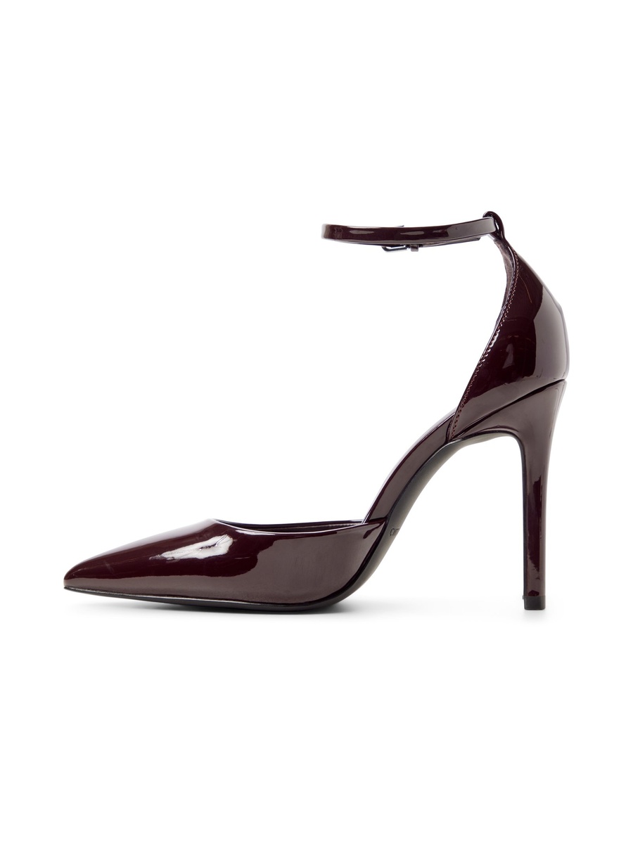 Women Burgundy Patent Pointed Toe Ankle Strap Heels