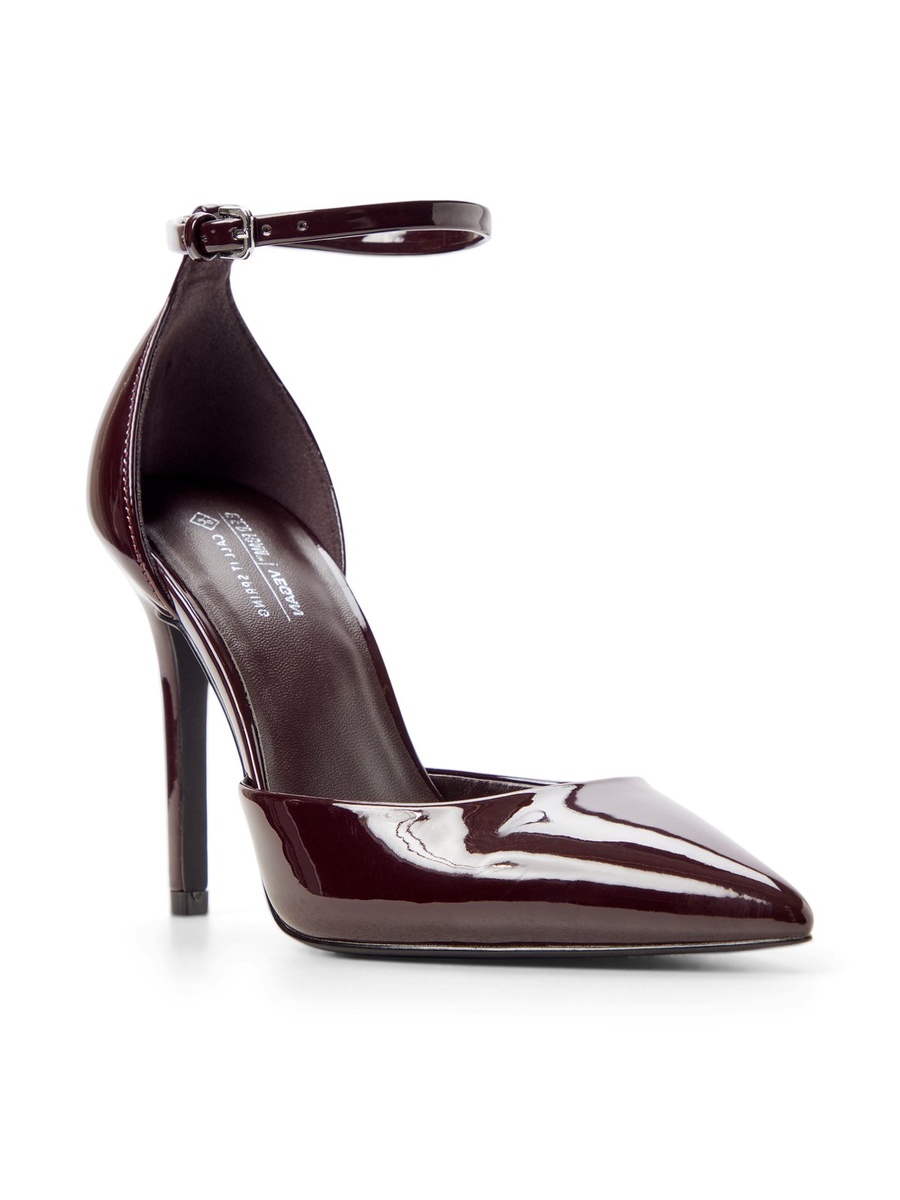 Women Burgundy Patent Pointed Toe Ankle Strap Heels