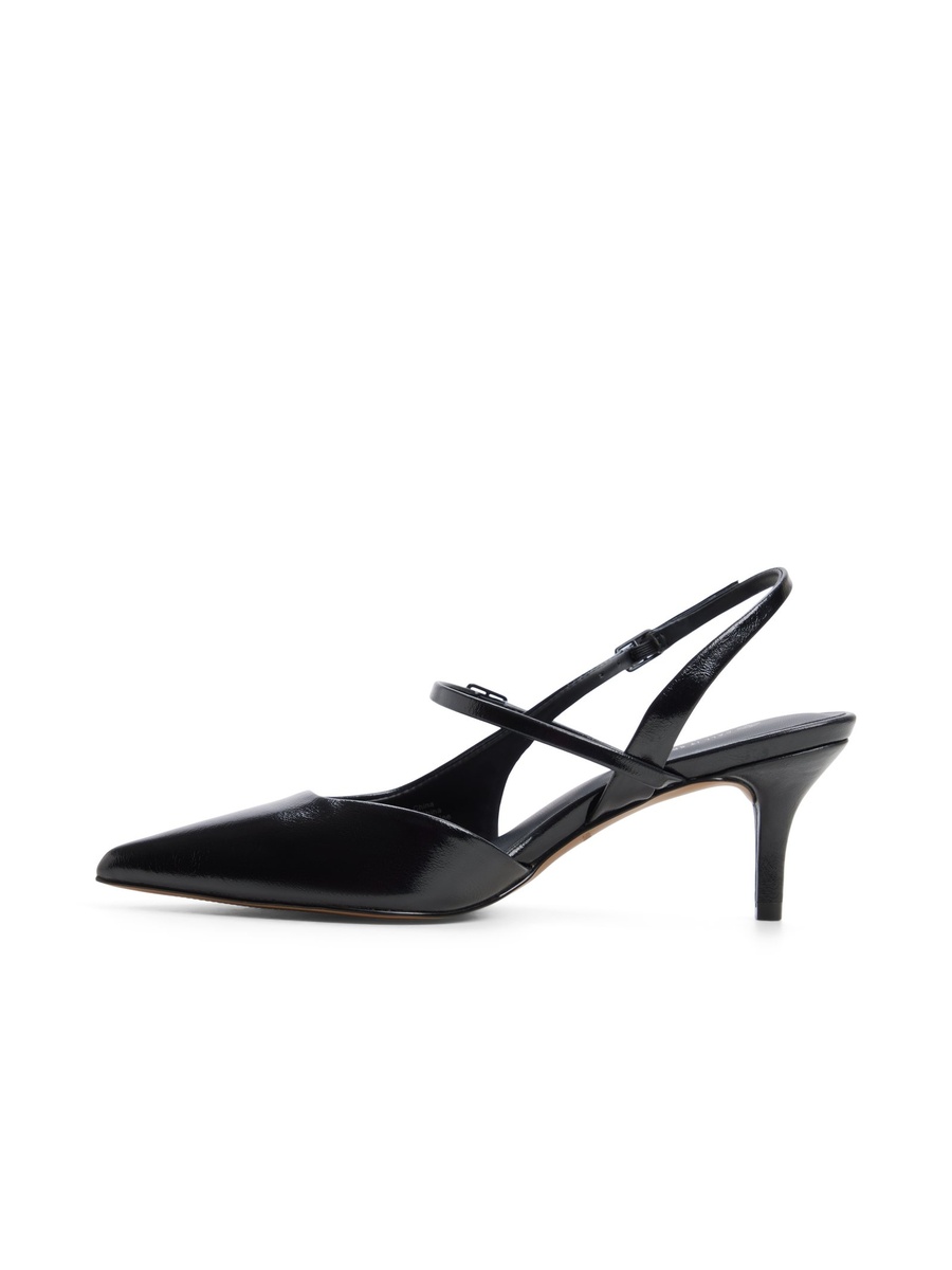 Women Black Pointed Toe Slingback Kitten Heel Pumps