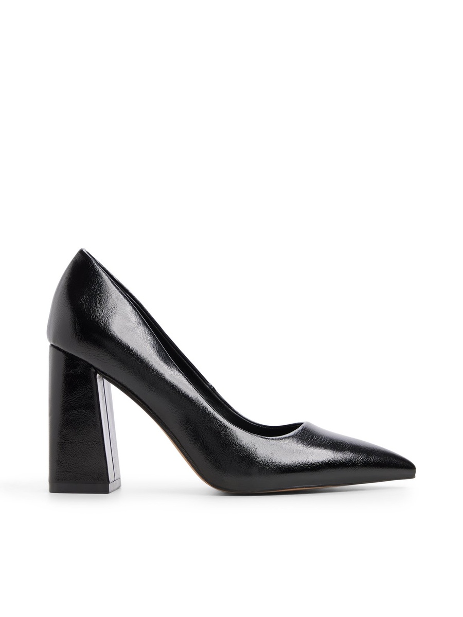 Women Black Pointed Toe Block Heel Pumps
