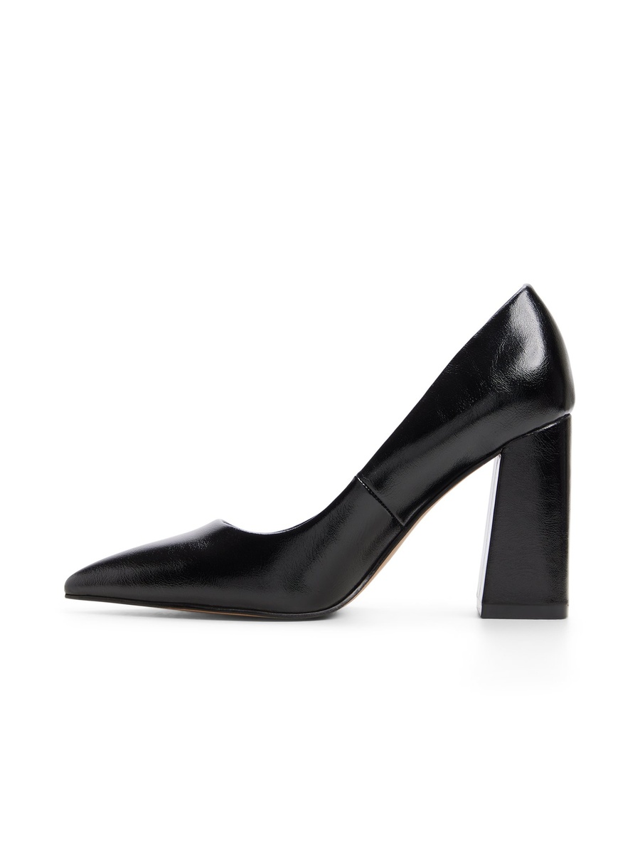 Women Black Pointed Toe Block Heel Pumps