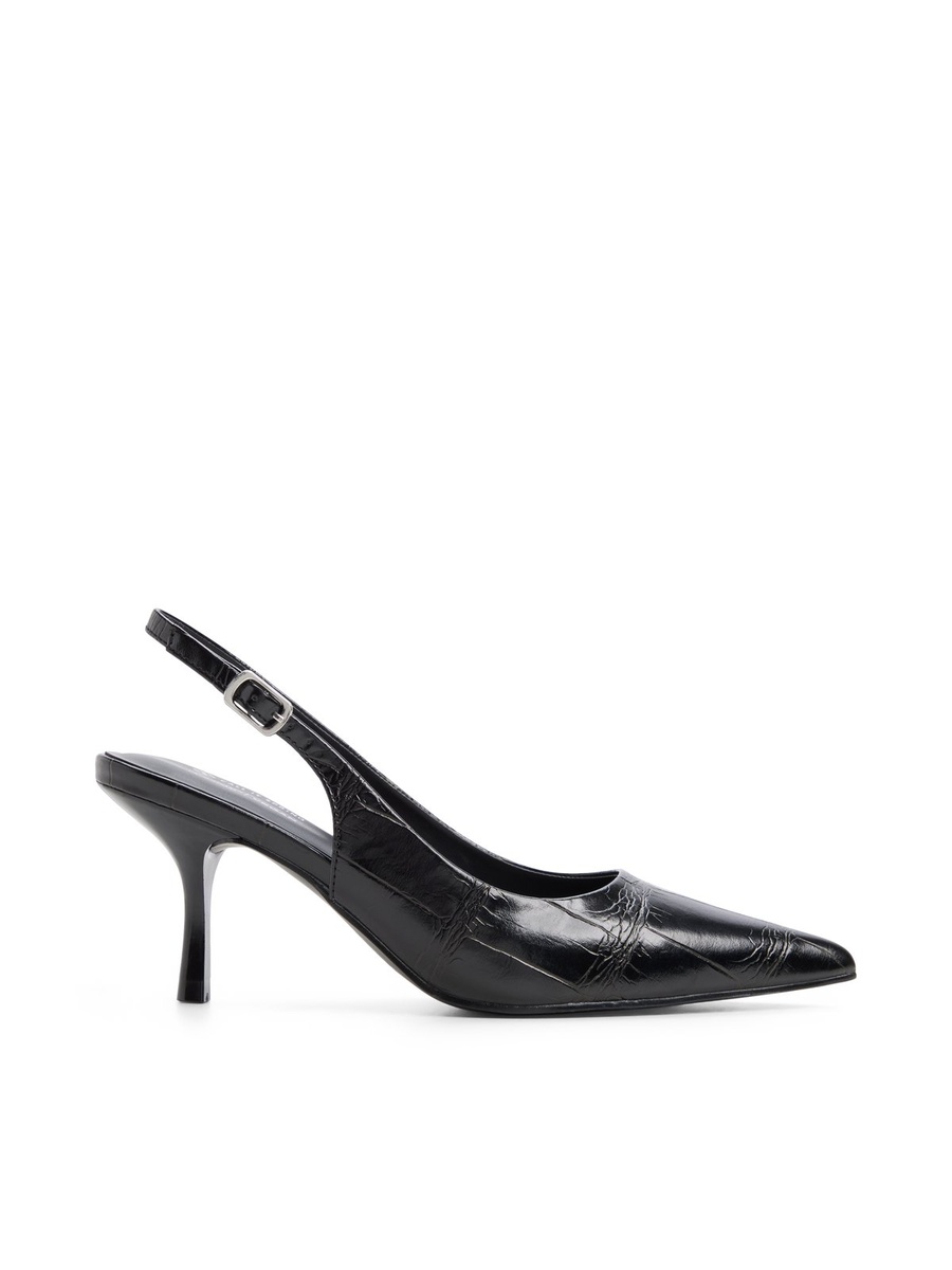 Women Black Pointed Toe Slingback Heels