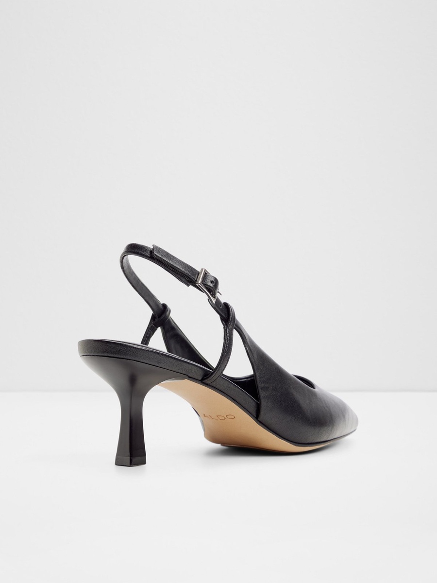Women Black Pointed Toe Kitten Heel Slingback Shoes