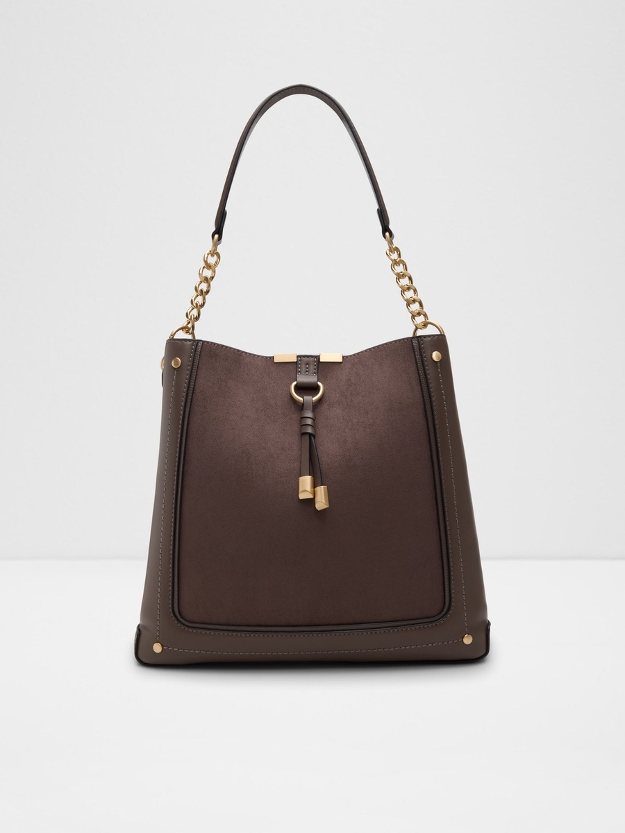 Women Brown Shoulder Bag with Gold Chain Detail