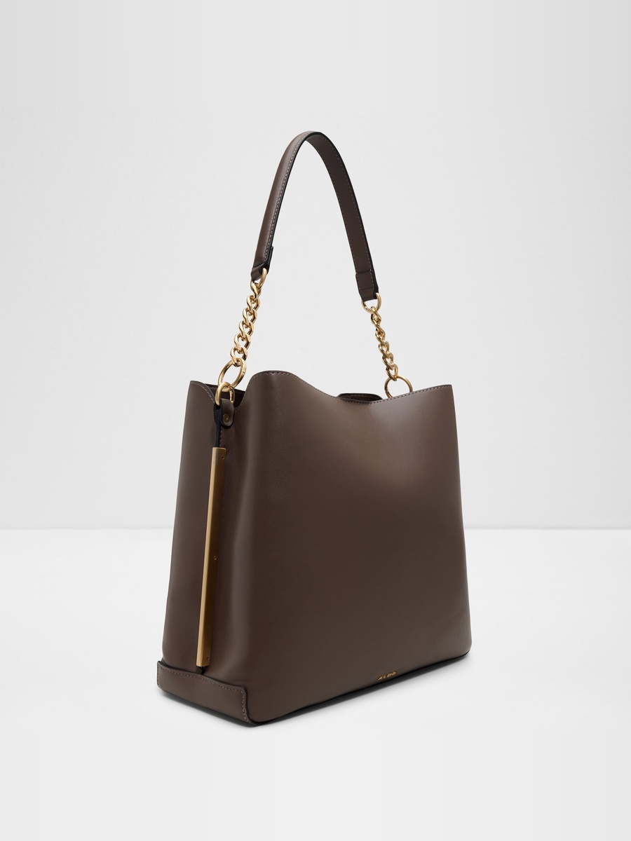 Women Brown Shoulder Bag with Gold Chain Detail