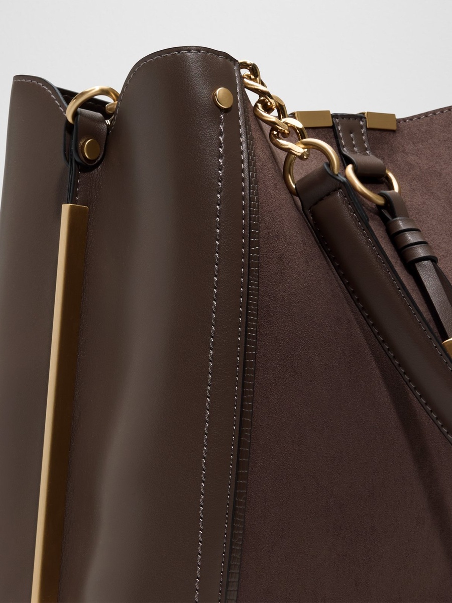 Women Brown Shoulder Bag with Gold Chain Detail