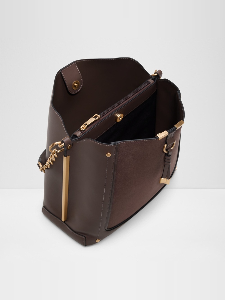 Women Brown Shoulder Bag with Gold Chain Detail