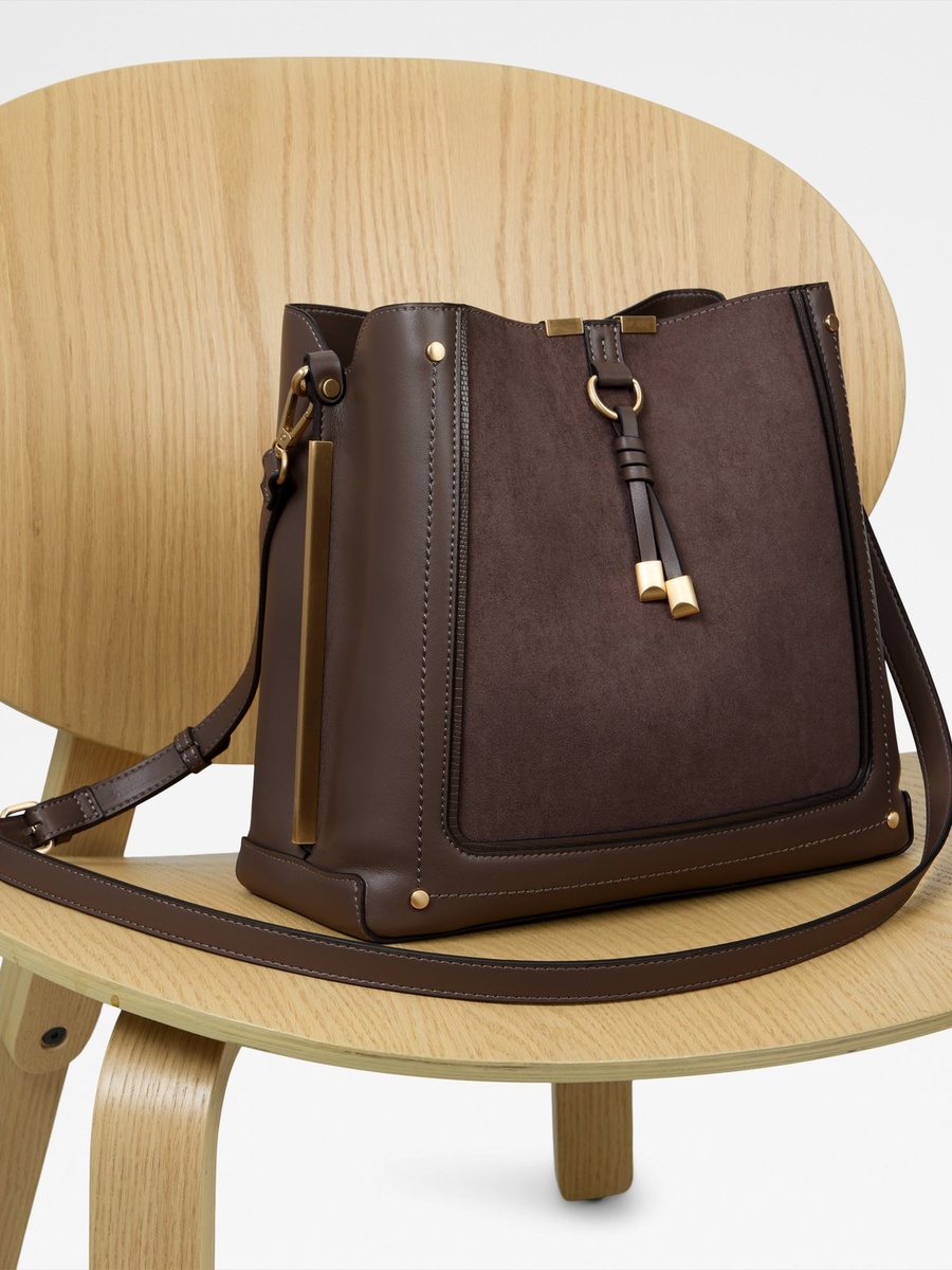 Women Brown Shoulder Bag with Gold Chain Detail