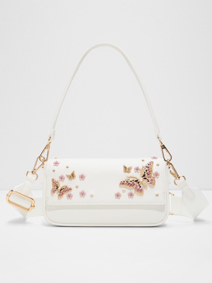 White Butterfly Embellished Shoulder Bag