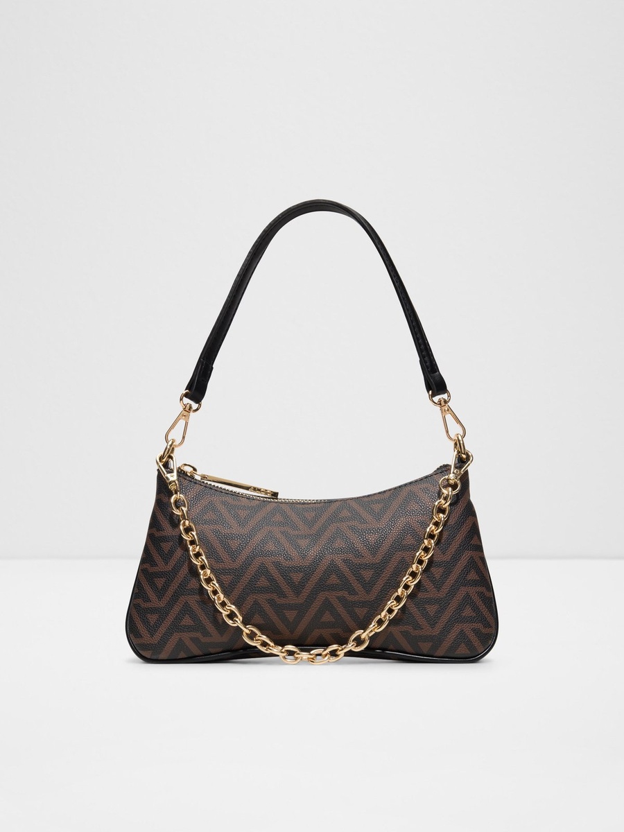 Brown Monogram Shoulder Bag with Gold Chain
