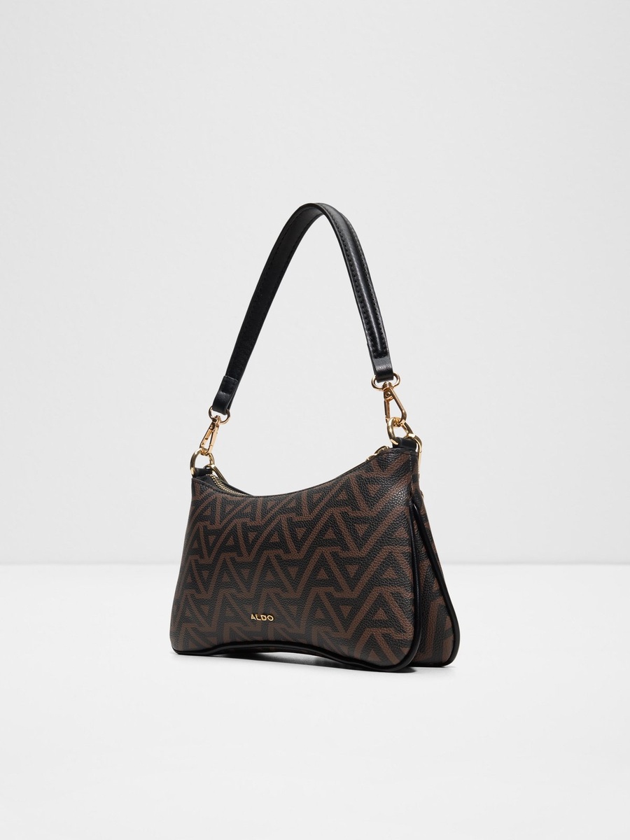 Brown Monogram Shoulder Bag with Gold Chain