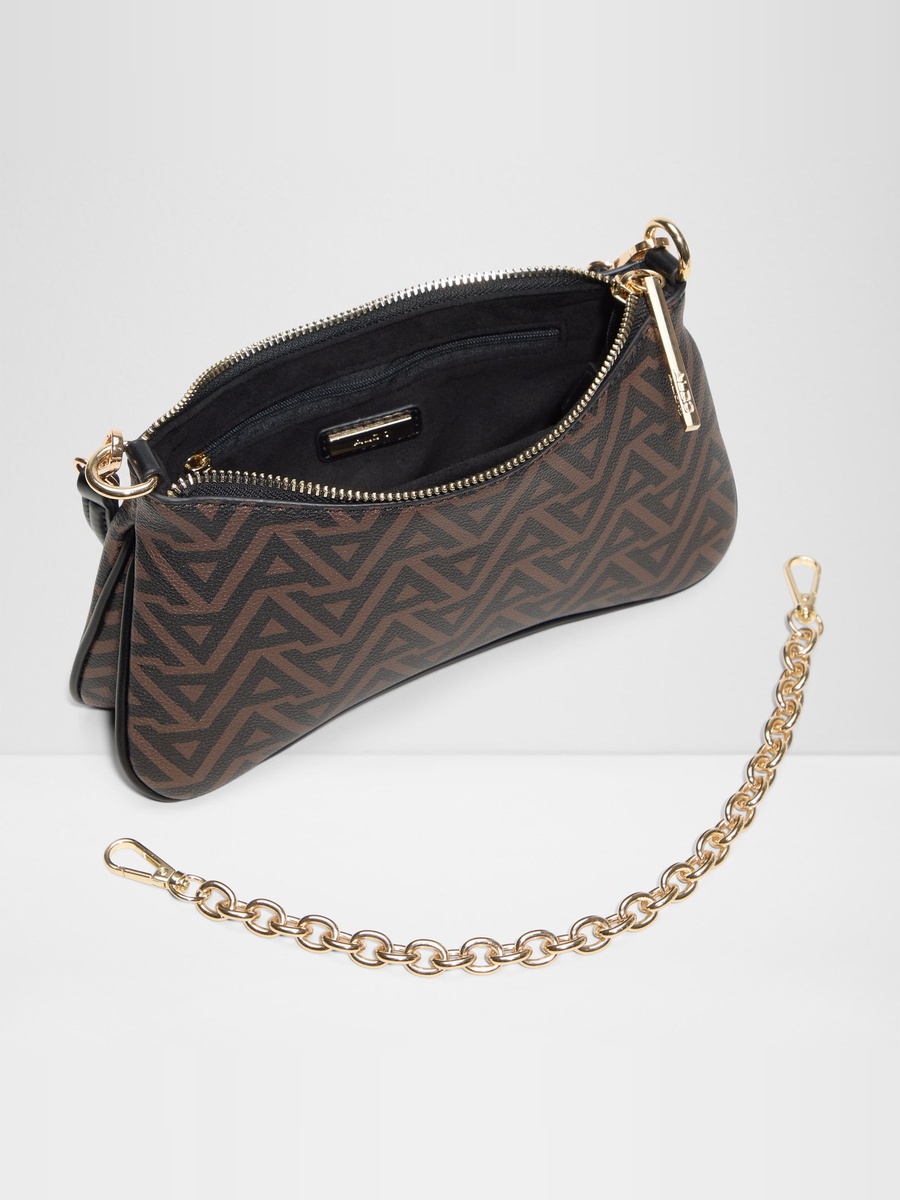 Brown Monogram Shoulder Bag with Gold Chain
