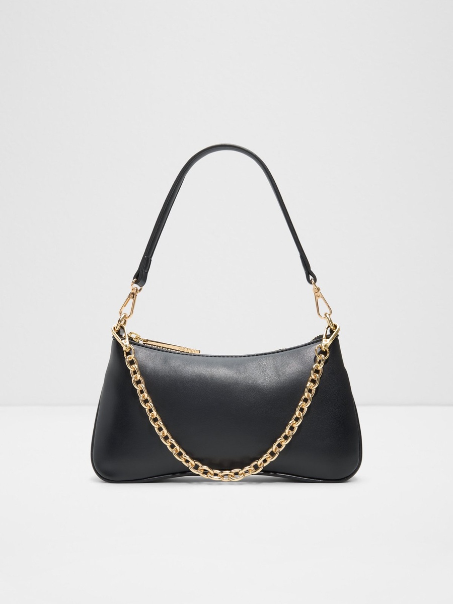 Black Shoulder Bag with Gold Chain Detail