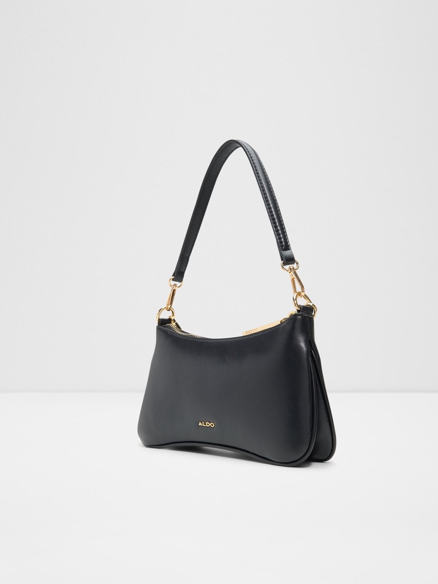 Black Shoulder Bag with Gold Chain Detail